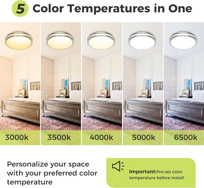 hepside 2 Pack Flush Mount Ceiling Light Fixture, Dimmable & 5CCT Ceiling Light Black, 10inch 15W 3000K 3500K 4000K 5000K 6500K Adjustable Ceiling Lamps for Kitchen Bathroom Bedroom Hallway