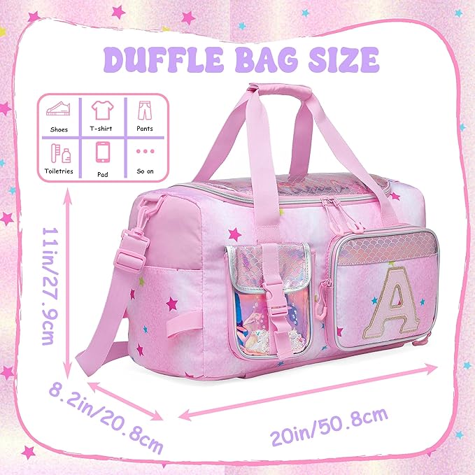 Kids Duffle Bag Girls Travel Bag for Kids Overnight Bag for Girls Dance Bag for Girl Weekender Bag Kid Gym Bag with Shoe Compartment for Travel