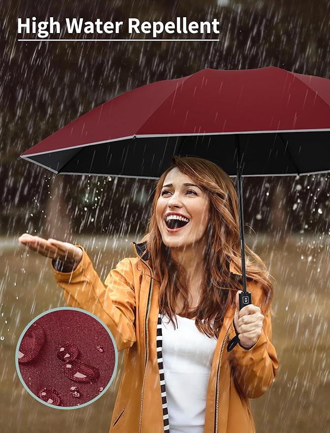 Seniny Inverted Travel Umbrella Compact - Windproof Umbrellas for Rain with Reflective Strip, Large UV Umbrella for Sun Protection, Automatic Portable Umbrellas Fold in Reverse for Car, Backpack