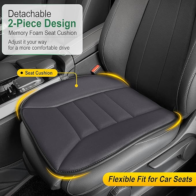 kingphenix 3-Piece Car Seat Cushion Set, 1.2inch Memory Foam Comfort, 2 Front Automotive Seat Cushions + Rear Bench Cushion, Non-Slip Bottom, Fits Sedan SUV Truck Van, Car & Office Chair, Dark Grey