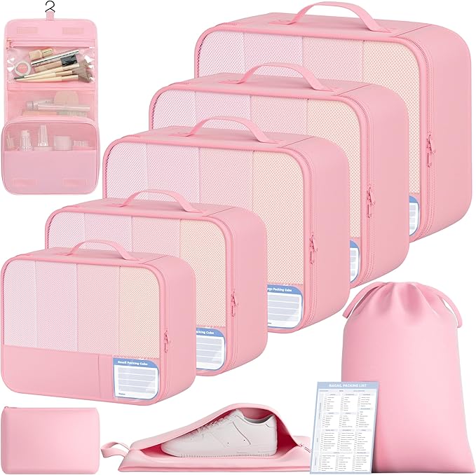 BAGAIL 9 Set Packing Cubes with Packing List Luggage Packing Organizers for Travel Accessories