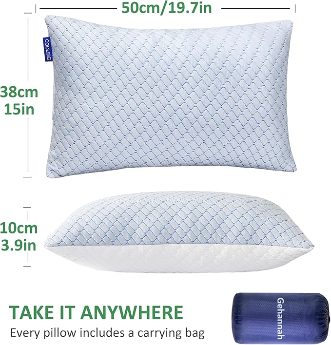 Gehannah Travel Pillow - Large 1 Pack Compressible Camping Pillow for Sleeping - Shredded Memory Foam with 1 Storage Bags - Supportive for Adults, Kids, Outdoor, Backpacking, Hiking Gear