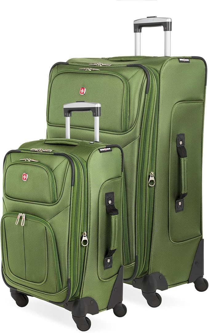 SWISSGEAR Sion Softside Expandable Spinner Luggage Durable Lightweight Travel Suitcase, Evergreen, 2-Piece Set (21/29)