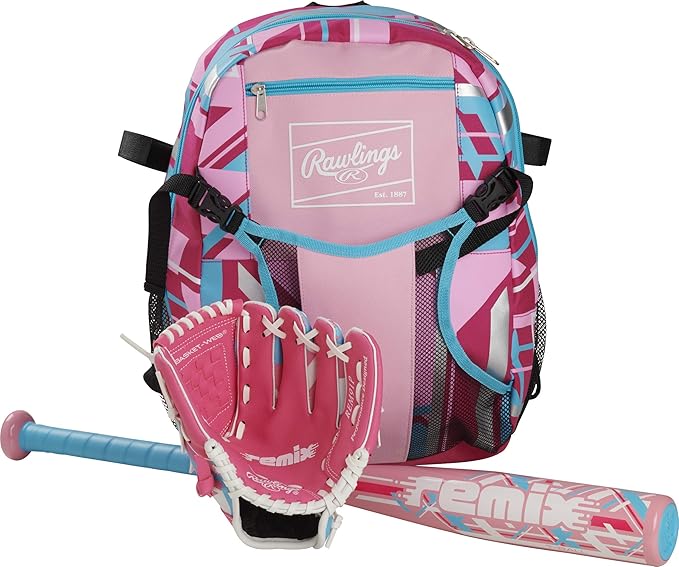 Rawlings | REMIX Backpack Equipment Bag | T-Ball & Youth Baseball / Softball | Pink