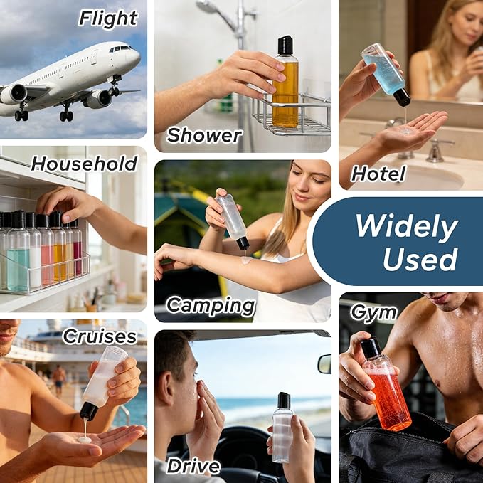 Travel Bottles for Toiletries 3.4 oz TSA Approved - 5 Pack Leak Proof Travel Size Containers, Clear Squeezable Plastic Bottles with Labels for Shampoo Lotion, Flight Cruise Gym Essentials