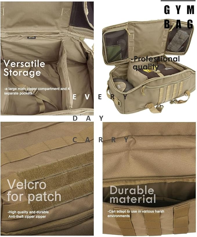 Travel Duffle Bag Backpack for Men - Large Tactical Bags Weekender Gym Bag for Overnight Traveling Military Workout Deployment Sports (Coyote, 80L)
