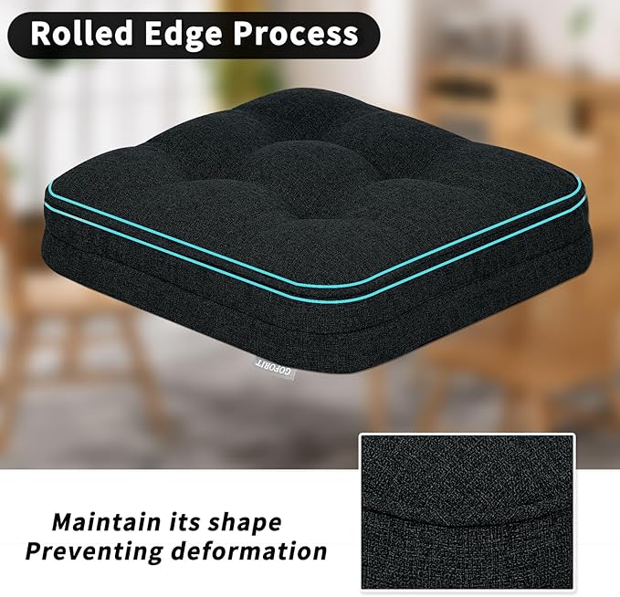 GOFORIT Chair Cushions Set of 2,Tufted Shredded Memory Foam Chair Pads, Non-Slip Seat Cushions with Removable Cover, 16'' x 16'', 2Pack,Black