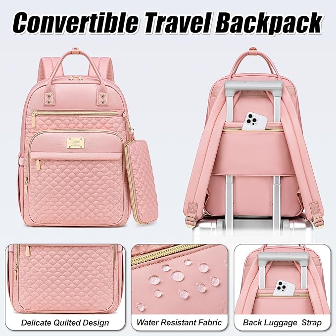 Tealari Laptop Backpack for Women,15.6 Inch Laptop Backpack for Work,Water Resistant Travel Backpack,College Bookbag with Wallet (Pink-1)