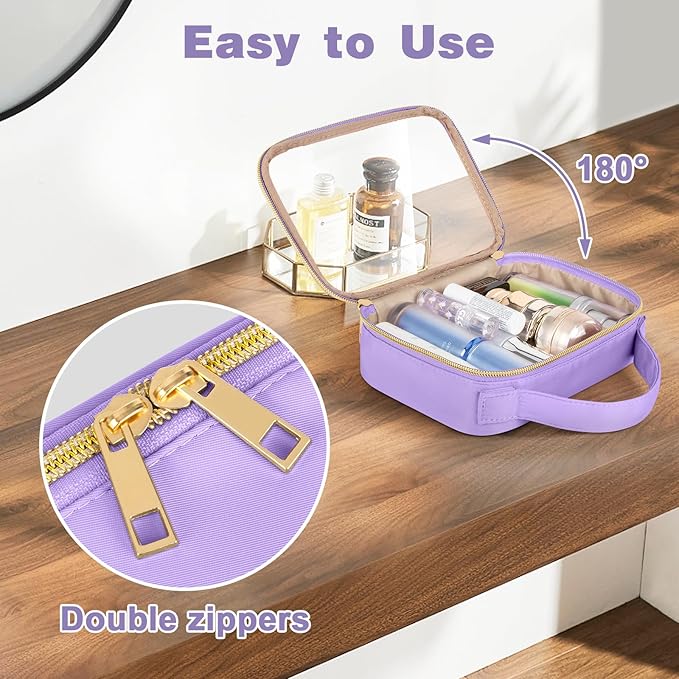 Wedama TSA Approved Toiletry Bag, 2 Pack Clear Makeup Bags with Handles, Quart Size PVC Clear Cosmetic Bags for Women and Men, Carry on Airport Airline Compliant Bag, Purple