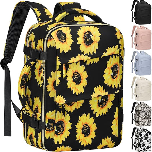 Carry on Backpack for Women TSA Approved 15.6 Inch Travel Laptop Backpack for Women Travel Essentials Foldable Womens Travel Backpack Suitcase Sunflower Floral