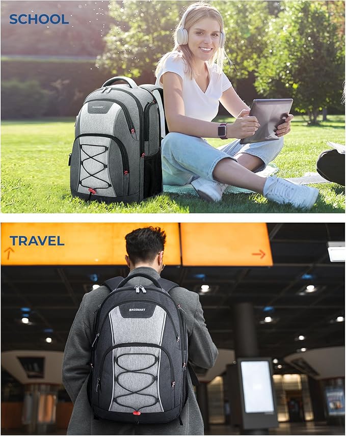BAGSMART Unisex Laptop Backpack, 15.6-inch Anti-Theft, Water Resistant, Grey, With USB Charger Hole