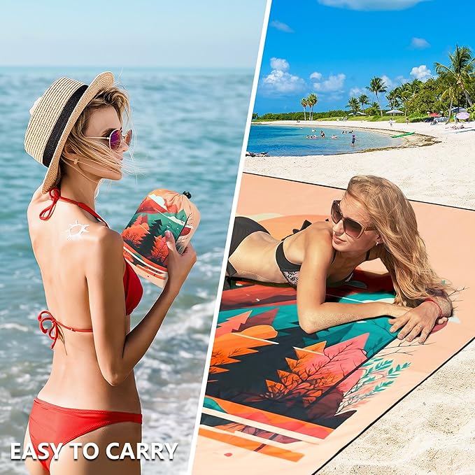 Beach Blanket Waterproof Sandproof Extra Large Beach Mat 79" X 83"/120"x108"for 1-8 Adults Quick Drying Durable Outdoor Picnic Mat for Beach Travel Camping Hiking