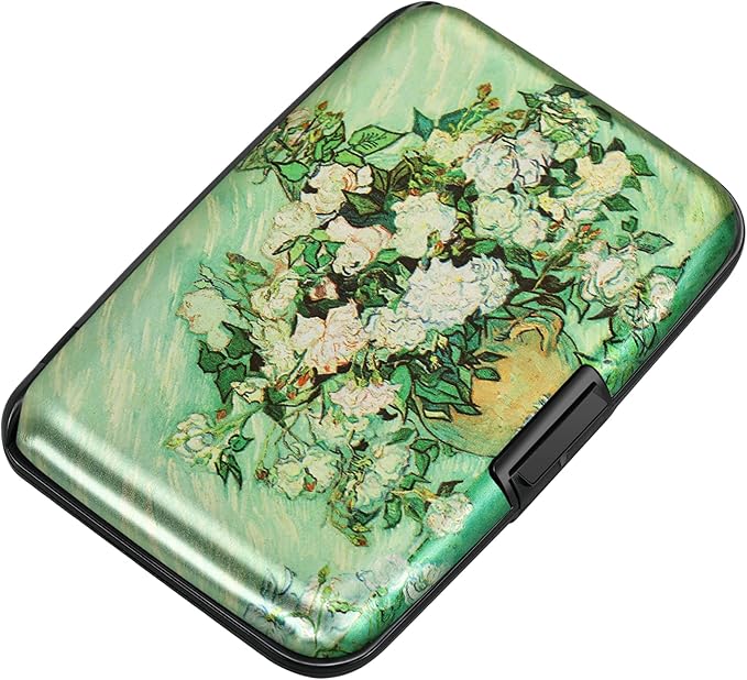 ELFISH Mini RFID Aluminum Wallet Credit Cards Holder Business Card Case Metal ID Case for Men Women(Vase Rose)