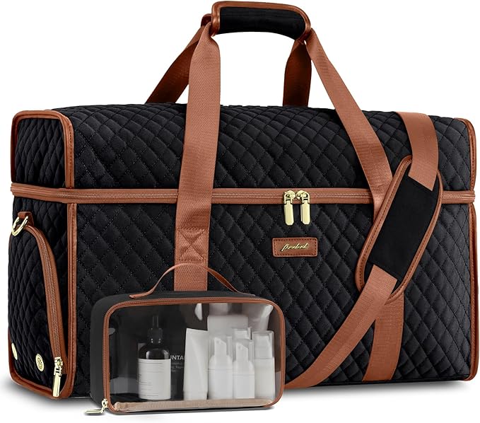 Weekender Travel Duffle Bag for Women: Overnight Bags with Shoe Compartment Carry on Bags for Airplanes with Toiletry Bag Weekend Yoga Gym Bag with Wet Pocket Black Brown
