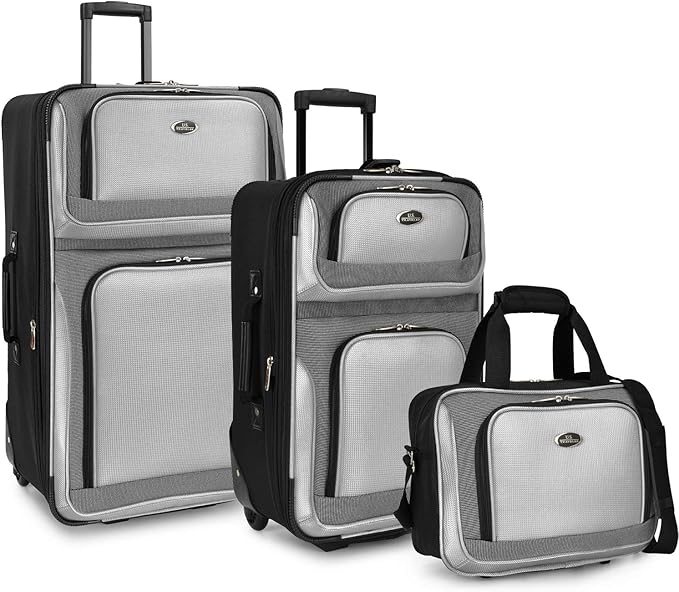 U.S. Traveler New Yorker Lightweight Expandable Rolling Luggage, Gray, 3-Piece Set