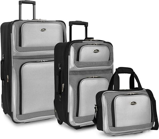 U.S. Traveler New Yorker Lightweight Expandable Rolling Luggage, Gray, 3-Piece Set