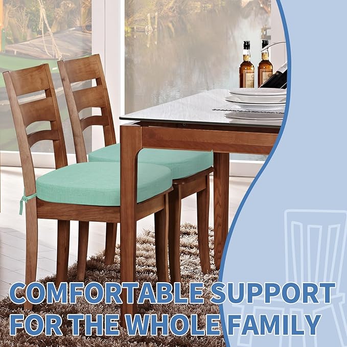 BUYUE Thickened 2.5" Dining Chair Cushions Set of 6, U-Shape High Density Foam Comfortable Chair Pads for Kitchen, Slip Resistant Indoor Seat Cushions (6 PCS, Light Green)