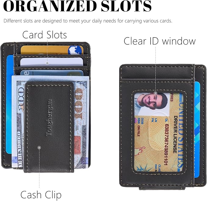 Toughergun Slim Wallet for Men RFID Blocking Money Clip, Minimalist Front Pocket Credit Card Holder, Magnetic Thin Mens Wallets with ID Window