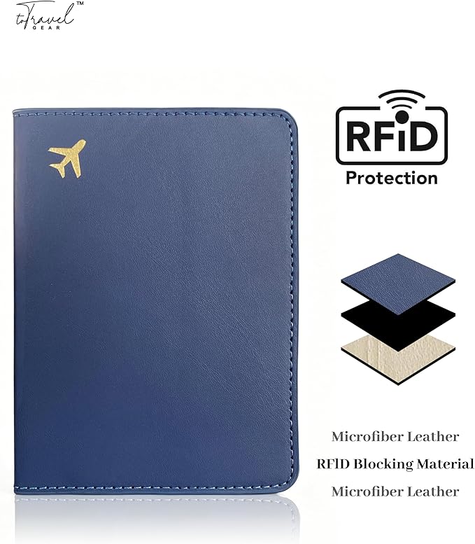 Passport Holder for Travel Essentials,RFID Blocking Passport Cover Case for Travel Accessories,Travel Wallet for Women Men (Navy Blue)