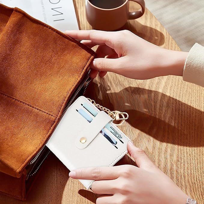 Airkit Small Wallets Woman RFID Blocking Leather Credit Card Holder - with ID Window - Card Wallets for Women - with Zipper Coin Purse - Keychain Wallet