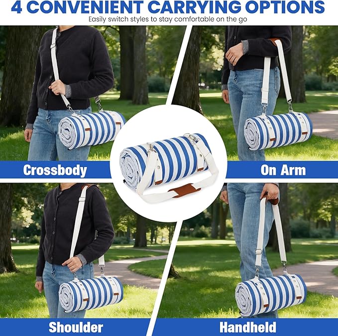 G GOOD GAIN Waterproof Picnic Blanket, 79"x79" Extra Large Beach Mat for 6 to 8 Adults, Machine Washable Outdoor Blanket for Camping, Grass, Park, Camping, Concerts, MiddleBlue