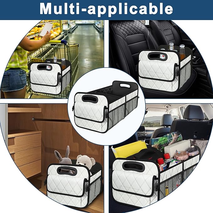 Deosk Car Trunk Organizer for SUV, Car Organizers and Storage with 6 Pocket, Car Accessories for Women/Men 70L Waterproof Polyester Trunk Organizer(Large, Beige)