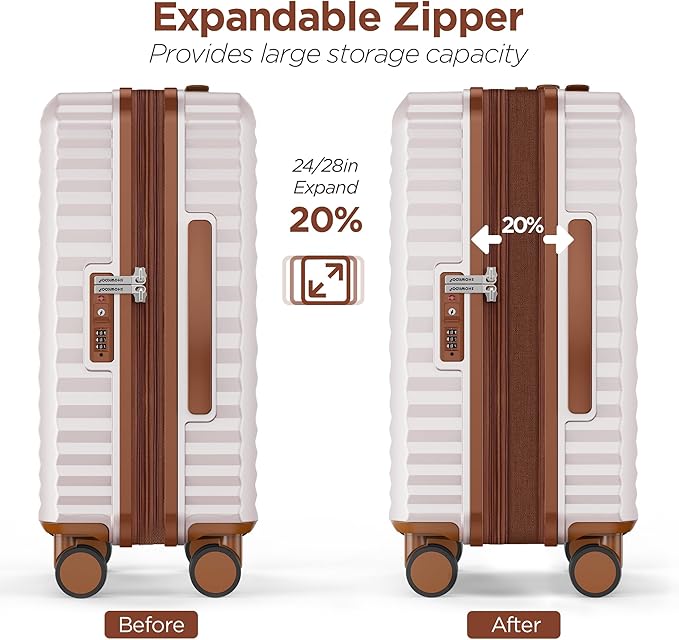 SHOWKOO Suitcase Hardside Expandable Luggage Set, Suitcase with Double Spinner Wheels TSA Lock 3 Piece Set Beige White (DB/TB/24in)