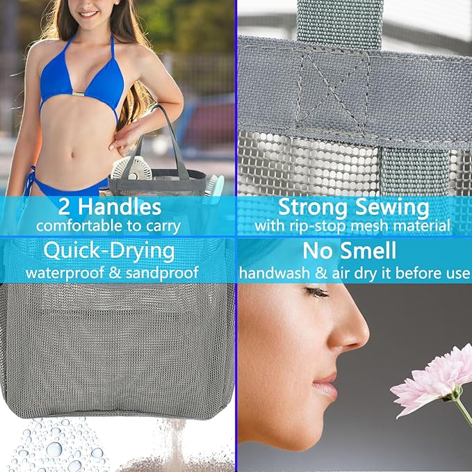 Fammart Mesh Shower Caddy Portable for College Dorm Room Essentials, 8-Pocket Large Shower Basket Tote Bag with 2 Handles for Toiletry, Bathroom, Beach, Camp, Gym
