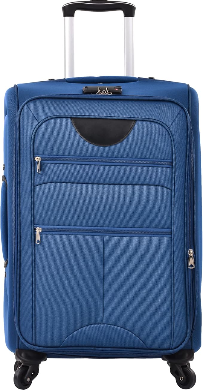 Softside 3 Piece Luggage Sets, Expandable Lightweight Suitcase Sets Double Softshell Spinner Wheels Travel Luggage Set for Women and Men (Blue, 3-Piece Set)