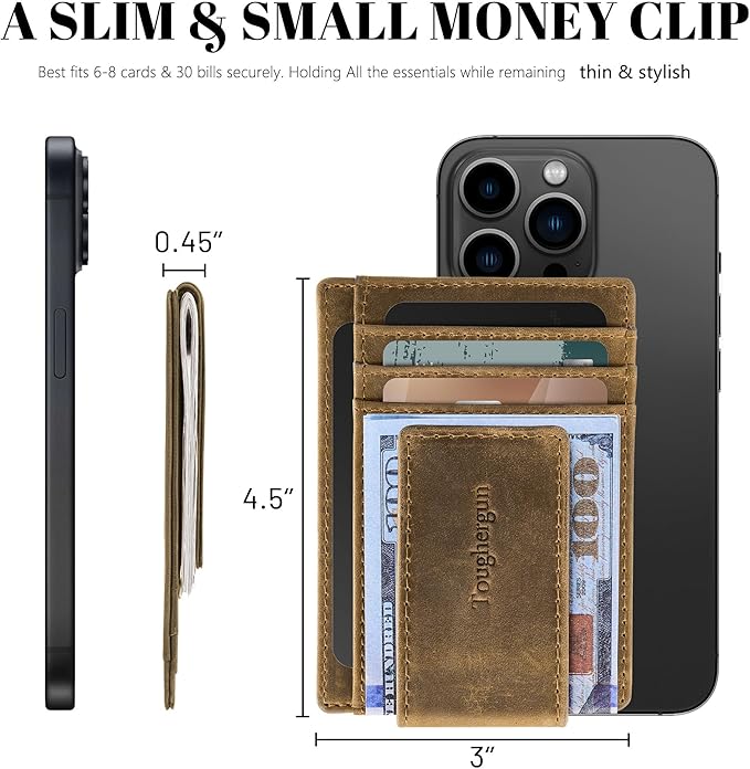 Toughergun Slim Wallet for Men RFID Blocking Money Clip, Minimalist Front Pocket Credit Card Holder, Magnetic Thin Mens Wallets with ID Window