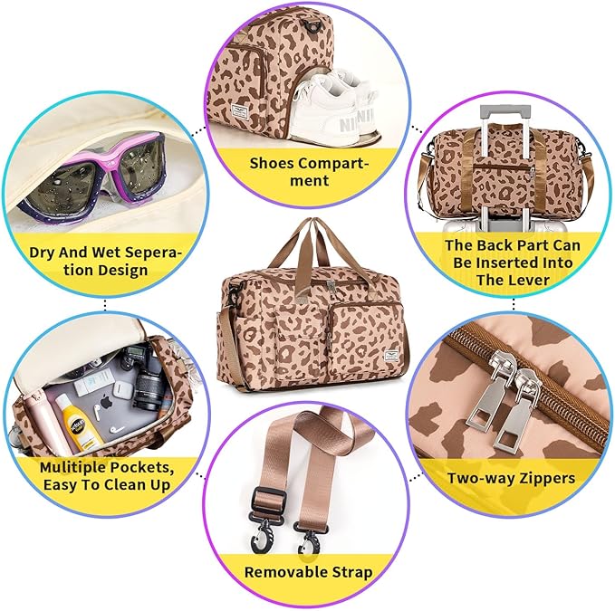 FIORETTO Women's Gym Duffle Bag with Shoes Compartment, 30L Capacity, Ideal for Travel, Gym, Sports, Duffel, Weekender