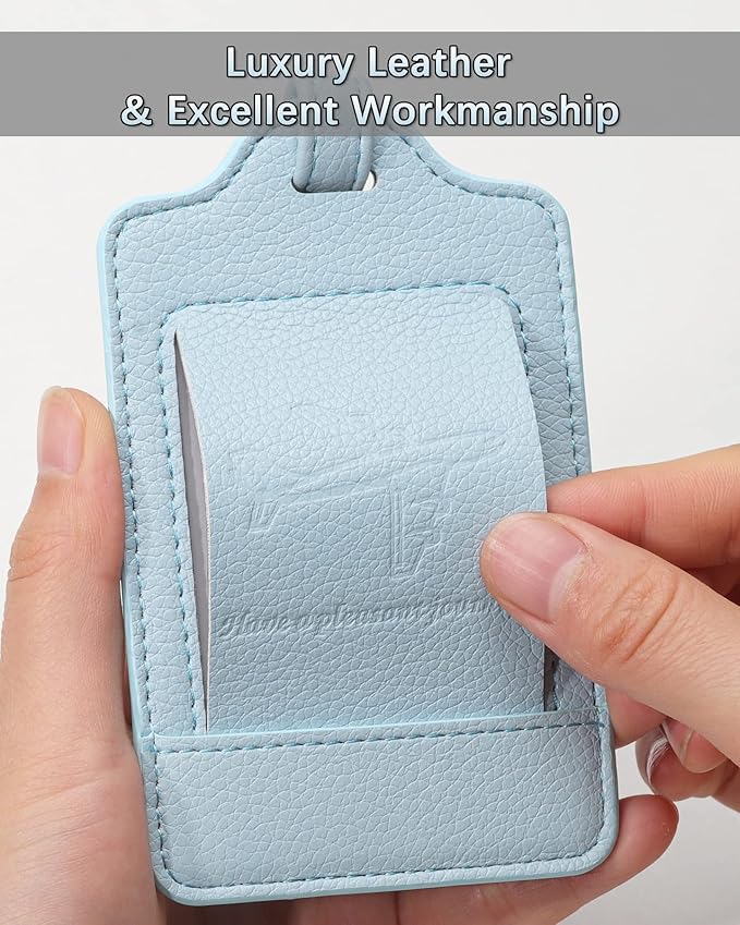 3 Pack Luggage Tags - Quick Install, Privacy Protection, Airplane Travel Essentials for Suitcases, Durable Leather - Lichee Cyan