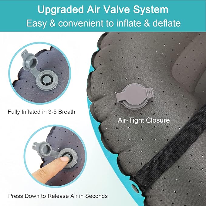 Ultralight Inflatable Camping Travel Pillow - Compressible, Compact, Comfortable, Ergonomic Inflating Pillows for Neck & Lumbar Support Camp, Hiking, Backpacking Green