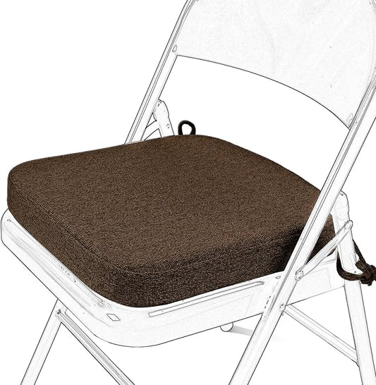 SINOSSO Memory Foam Chair Cushion for Folding Chair 1 Pcs, Thickened 2" Square Kitchen Chair Pad with Ties, Indoor Non-Slip Dining Chair Seat Cushion (1 Pcs, Dark Brown)