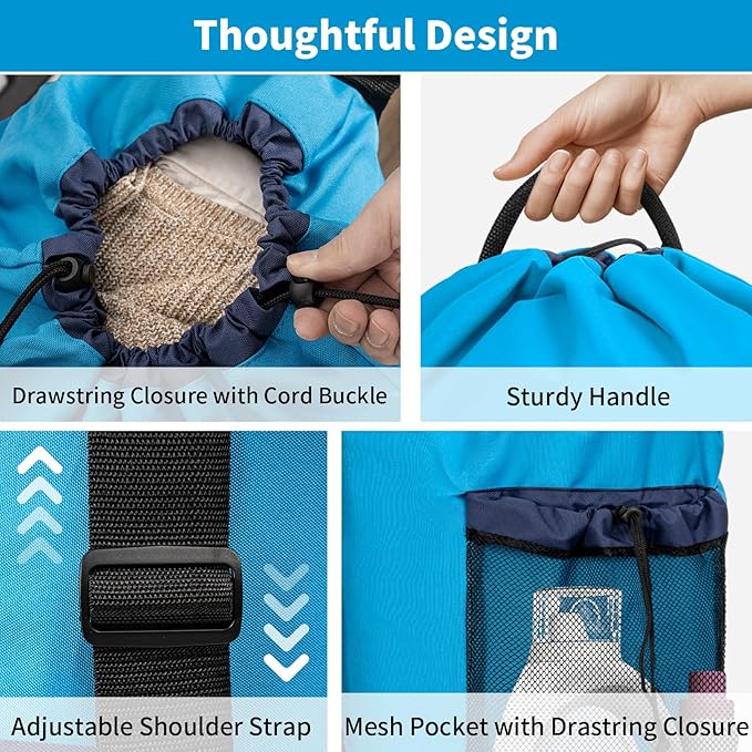 150L Laundry Bag Backpack with 3 Sizes Mesh Wash Bags and Shoulder Straps Foldable Clothes Hamper Bag with Drawstring Closure for College, Apartment, Laundromat (Sky Blue)