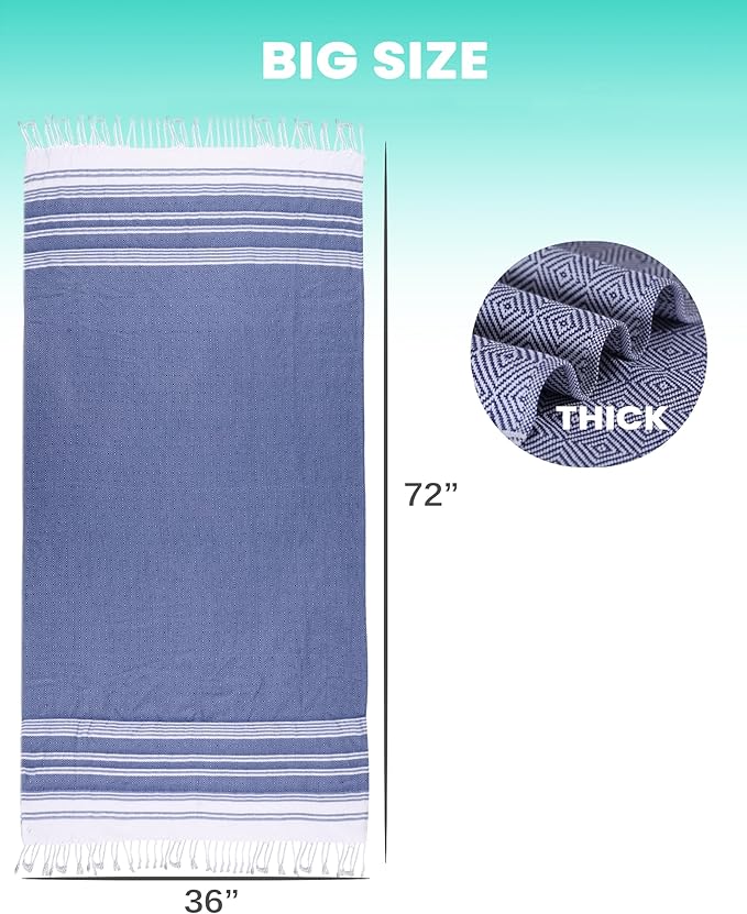 2 Packs Cotton Turkish Beach Towels Quick Dry Sand Free Oversized Bath Pool Swim Towel Large Extra Xl Big Blanket Adult Travel Essentials Cruise Accessories Must Haves Clearance Vacation Stuff