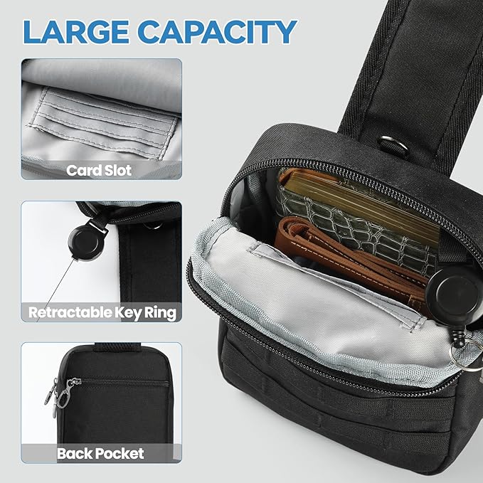 Sling Bag, Tactical Anti Theft Crossbody Bag with Zipper Lock RFID EDC Small Chest Bags for Men Women