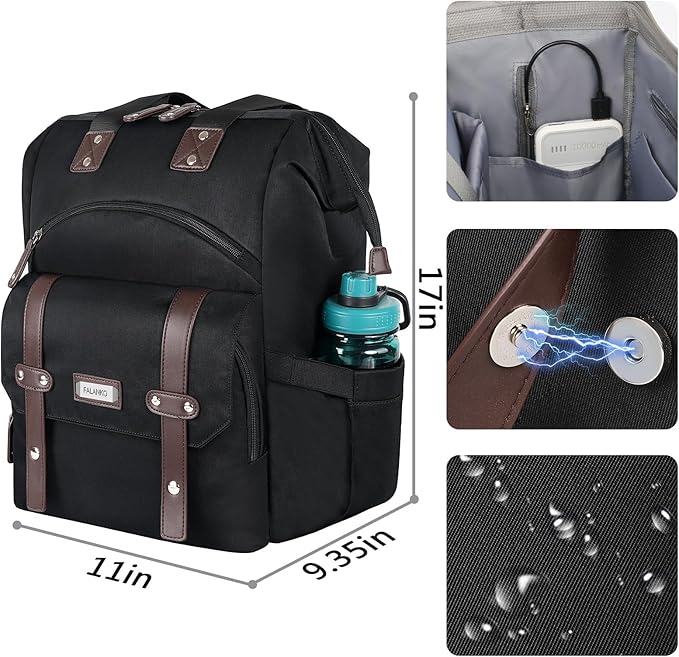 FALANKO Laptop Backpack For Women, Work Doctor Teacher Nurse Wide Open Bookbags 17.3 Inch Laptops Backpack with RFID, Water Resistant Computer Backpack for Men Women Black