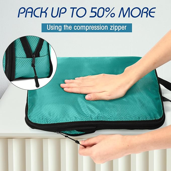 5 Pack Compression Packing Cubes for Travel Space Saving Cubes Luggage Organizer for Suitcase(Blue,S)