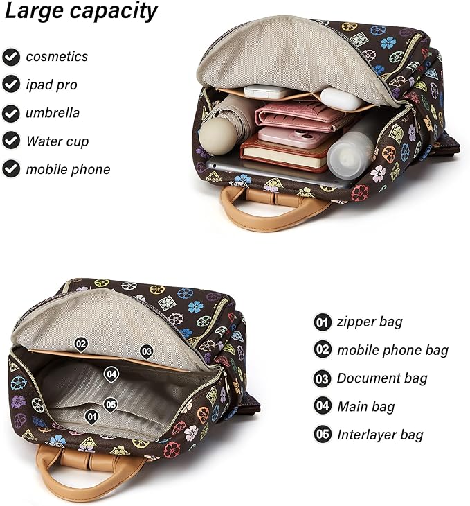 Makes Mini Backpack for Women, Stylish Daypack Purse Handbag Small Casual Daily Travel Bag, Lady Girls Gifts for Work School, 2pcs Sets