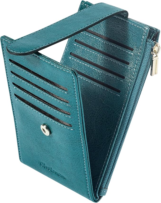 Chelmon Womens Wallet Slim RFID Blocking Bifold Multi Card Case Wallet with Zipper Pocket (Peacock Blue)