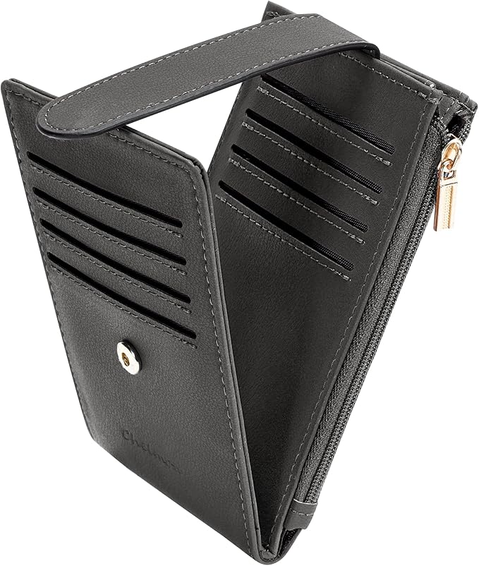 Chelmon Womens Wallet Slim RFID Blocking Bifold Multi Card Case Wallet with Zipper Pocket (Deep Grey)