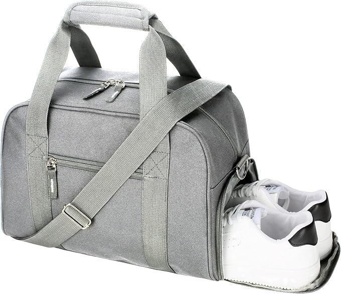 SeaRock 14 inch Small Gym Bag for Men & Women, Mini Duffle Bag with Shoe Compartment, Carry On Duffel Bag for Travel Sports, Gray