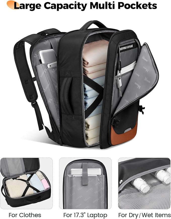 MATEIN Personal Item Travel Backpack 18x14x8, Airline Approved Spirit Personal Item Bag Fits 17" Laptop, Waterproof TSA Underseat Backpack for Airplanes Luggage with Tracker Pocket
