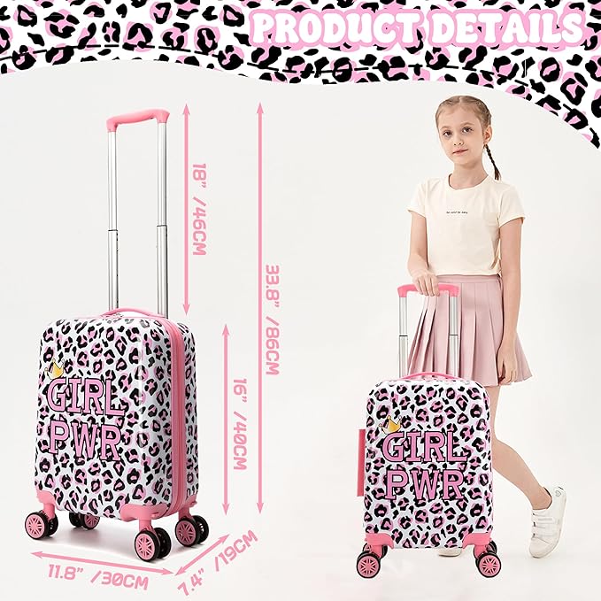Kid's Luggage Set 2 Piece Suitcase Set 16" Hardside Luggage with Spinner Wheels Girls Carry on Toddler Travel Rolling Suitcase with Neck Pillow Airline Approved