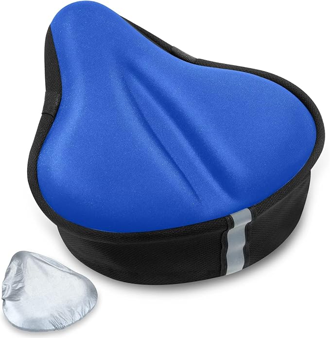 Bike Seat Cushion, Gel Bike Seat Cover, Bicycle Seat Cushion Covers for Women Men Comfort Compatible, Suitable for Outdoor and Indoor (11x10 inch)-Blue