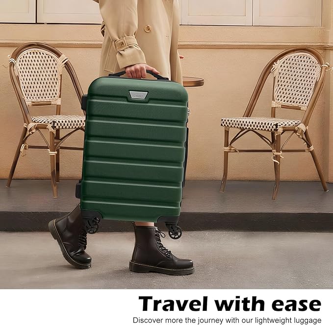 Coolife Luggage 3 Piece Set, Lightweight Durable Hardshell Suitcase set with 360° Spinner Wheels, TSA-approved Lock, Checked Family Travel Luggage sets, 20/24/28 Inch, Dark Green