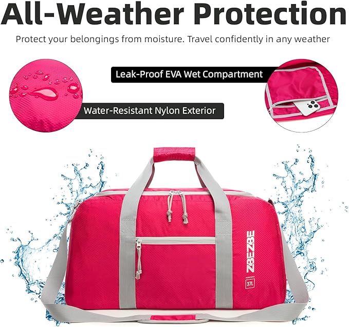 Foldable Travel Duffel Bag, Lightweight & Easy to Carry Water-Repellent Duffle Bag - 2-Way Zipper & Interior Pouch, Ideal for Weekend Trips, Daily Use,Camping，Sports
