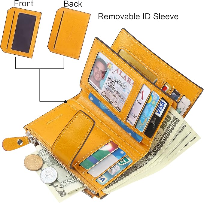 Lavemi Small Compact Women Wallet RFID Blocking Genuine Leather Bifold Purse with ID Windows