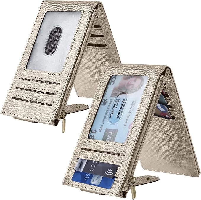 Chelmon Womens Wallet Slim RFID Blocking Bifold Multi Card Case Wallet with Zipper Pocket (Silver Gold)
